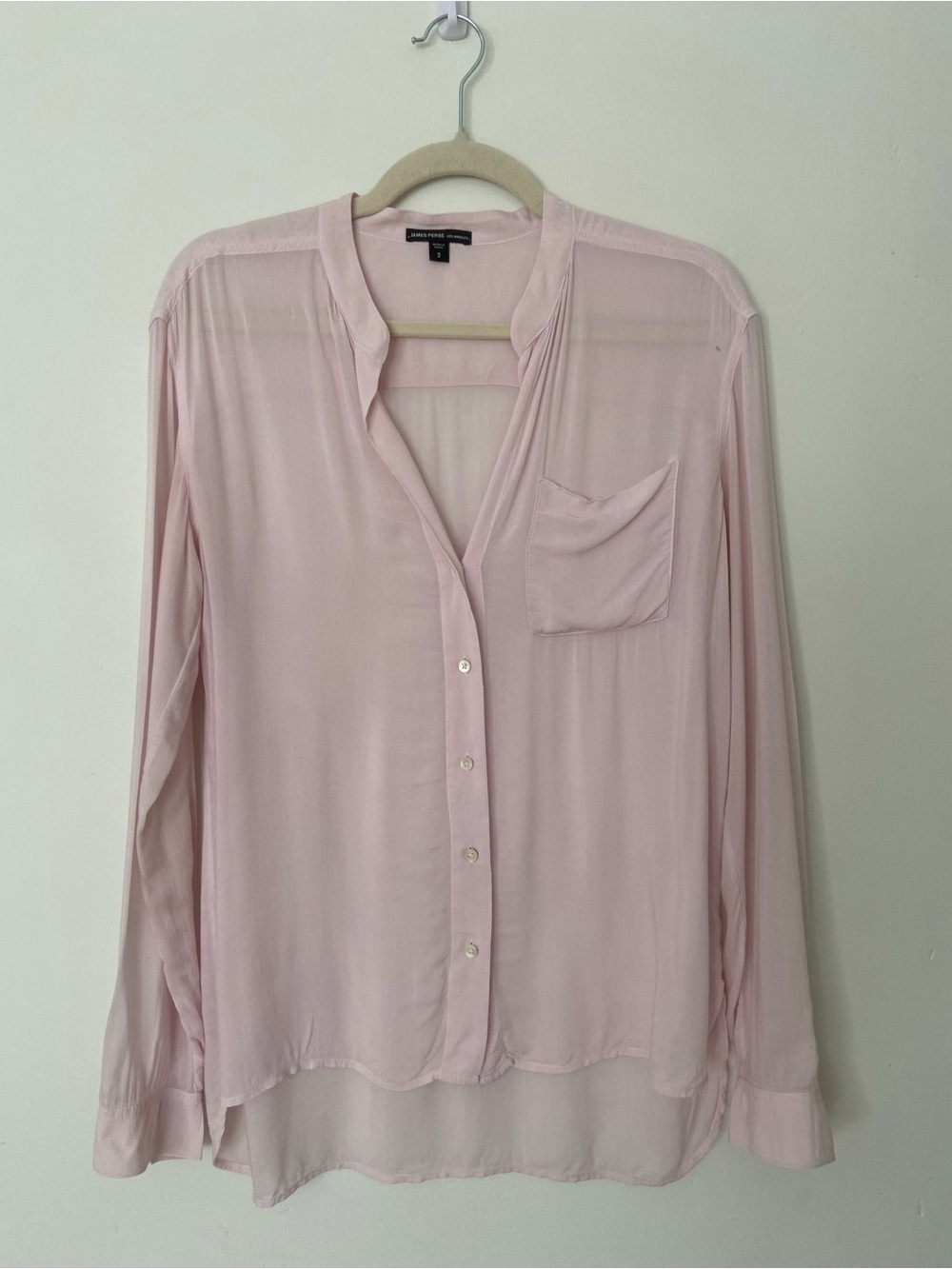 James Perse Semi Sheer Pink Button Up soft Long Sleeve size 2
